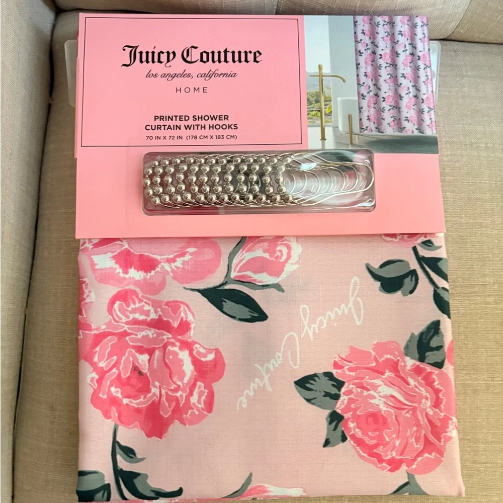 Juicy Couture Pink Shower Curtain with Hooks